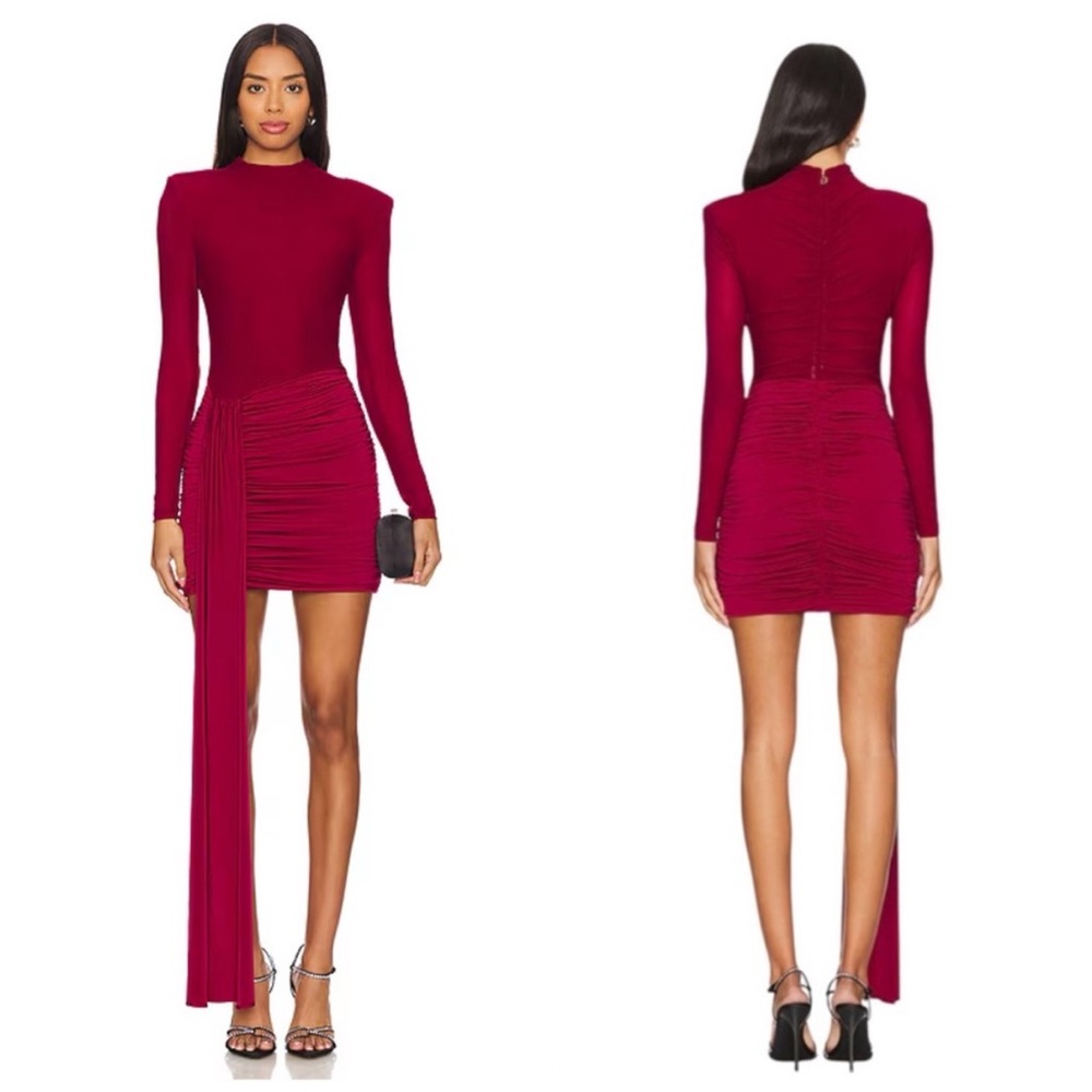 NWT Nookie Enigma Mini Dress in Ruby Red Ruched Long Sleeve Size XS